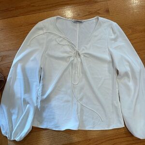 Amanda Uprichard White Tie Front Blouse with Relaxed Fit